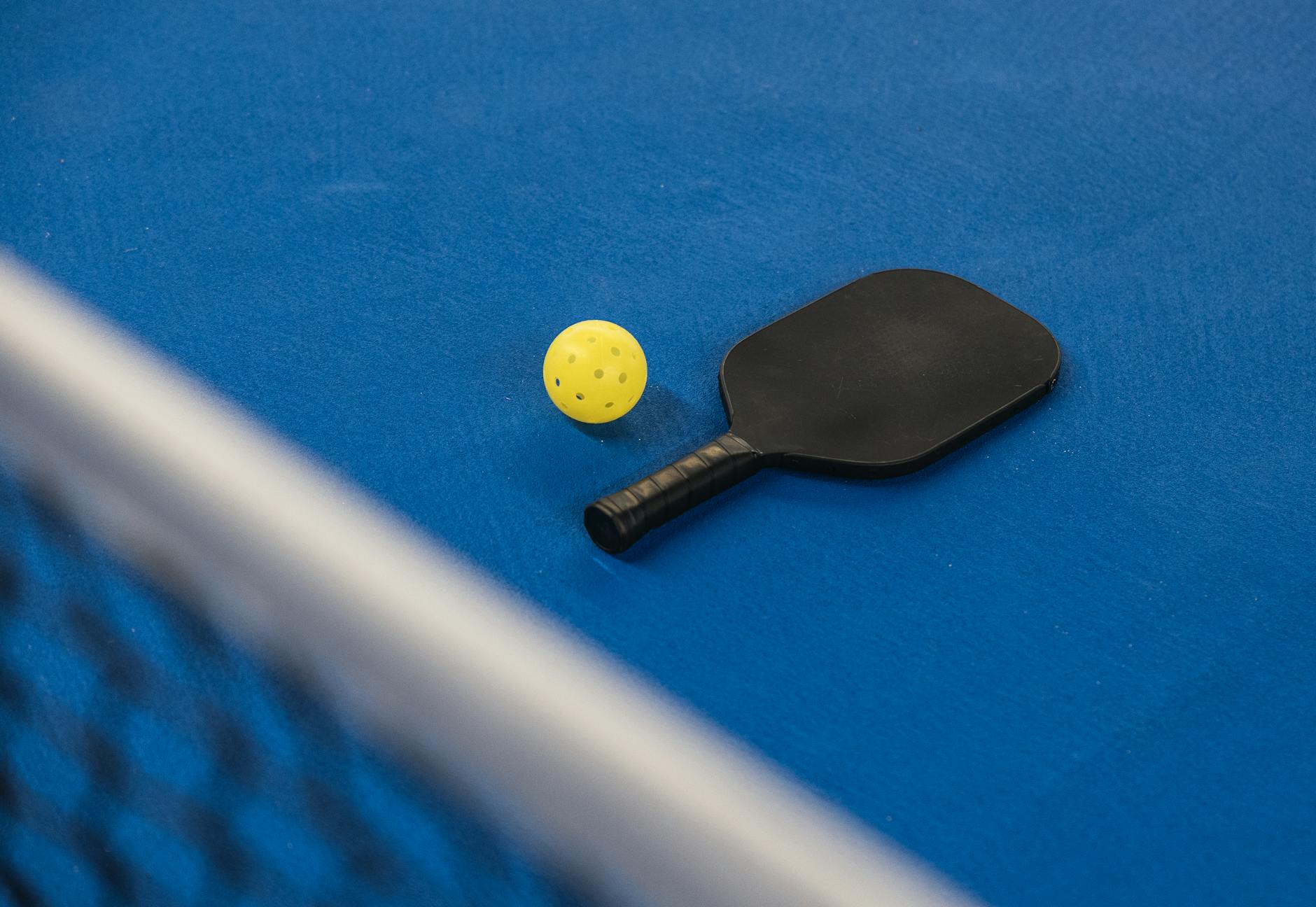 ball and paddle on court
