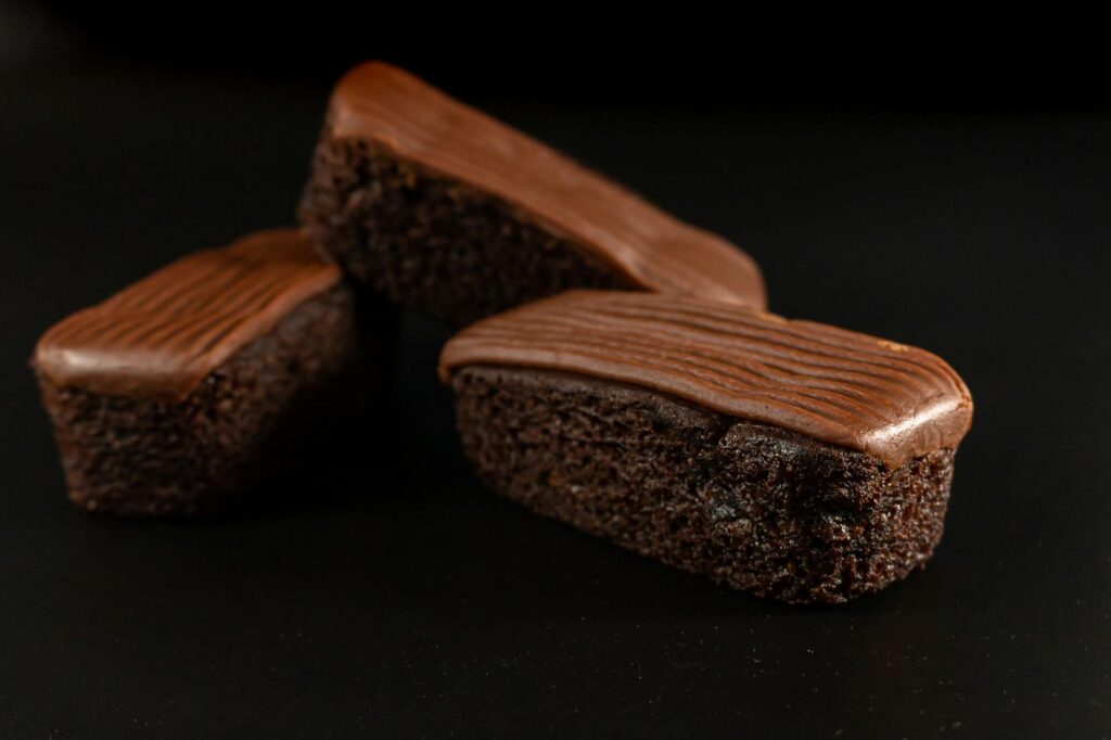 delicious chocolate cake bars in close up shot