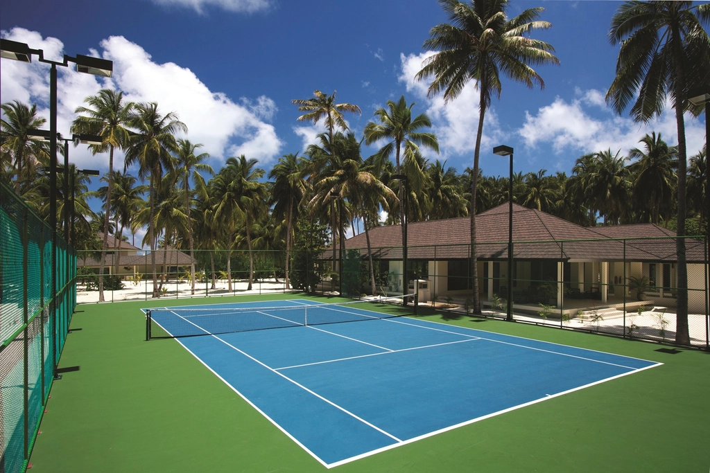 Empty blue tennis court