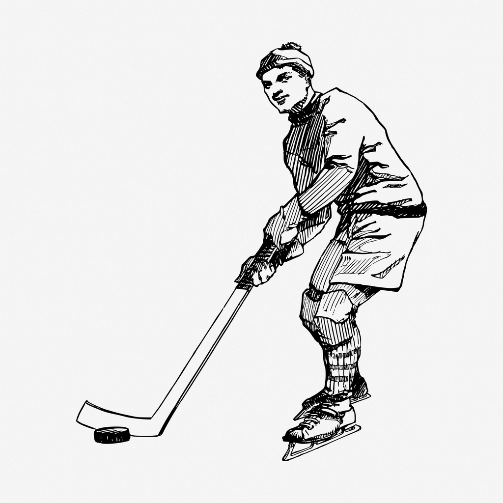 Hockey player drawing, vintage sport