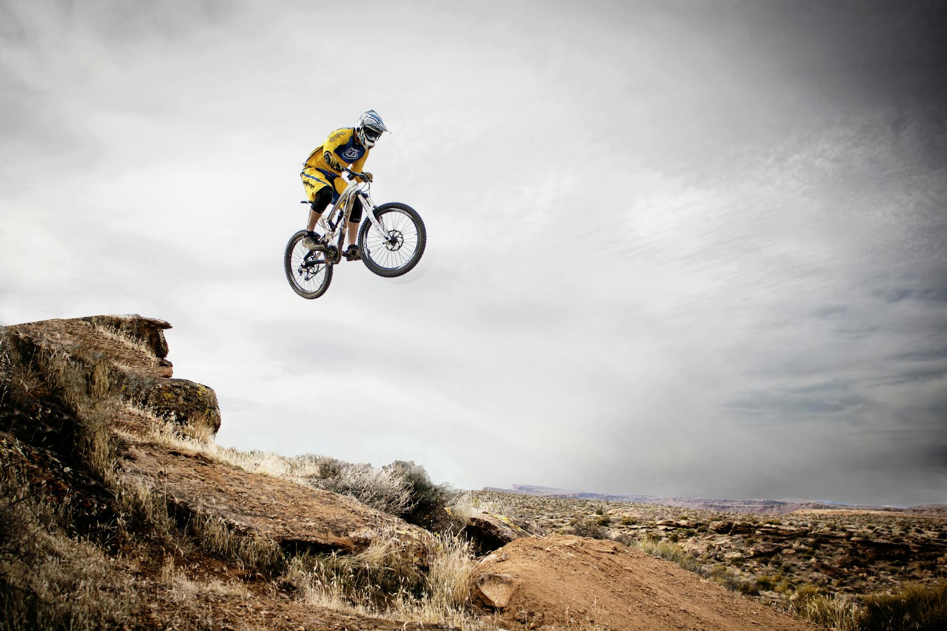 person riding bike making trek on thin air